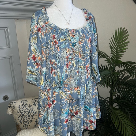 Chenault Tops - NWT Chenault Blue Ruffled 3/4 Sleeve Blouse